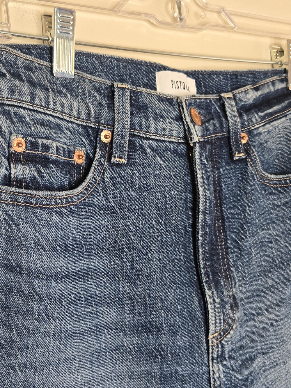PISTOLA Penny Petite High Rise Wide Leg Jeans Size 25P Crop Raw Hem Medium Wash - Picture 7 of 9